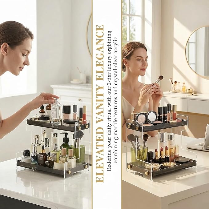 FFK Bathroom Organizer Countertop,2 Tier Bathroom Counter Organizer Kitchen Spice Rack Cosmetic Organizer,Countertop Storage Shelf for Bathroom, Kitchen, Living Room, Bedroom, Dressing Table