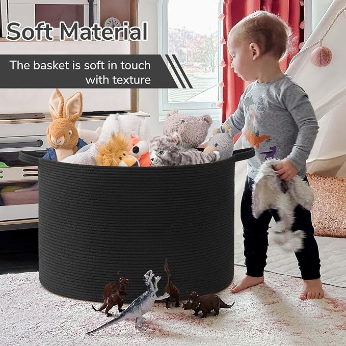 INDRESSME 115L Extra Large Black Blanket Basket, Dog Toy Bin Shoe Baskets Toy Box Organizer for Kids Decorative Laundry Basket for Home & Living Room, Black