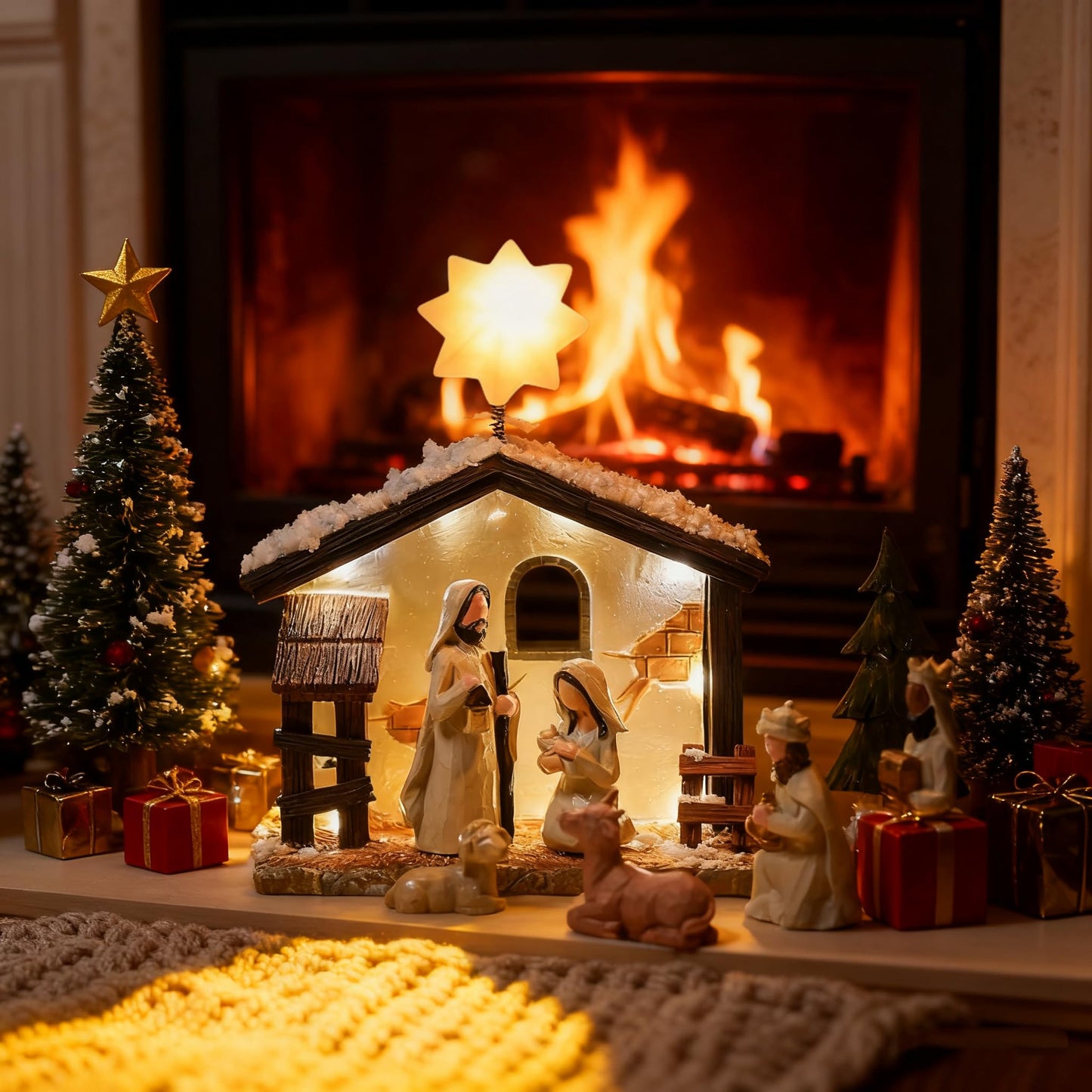 WANCHIY Nativity Set Indoor Christmas Decoration- 13 Pieces Nativity Scene with Manger for Nativity Scene Indoor Use, The Nativity Story Figures- Christian Religious Nativity Sets & Figures (Classic)