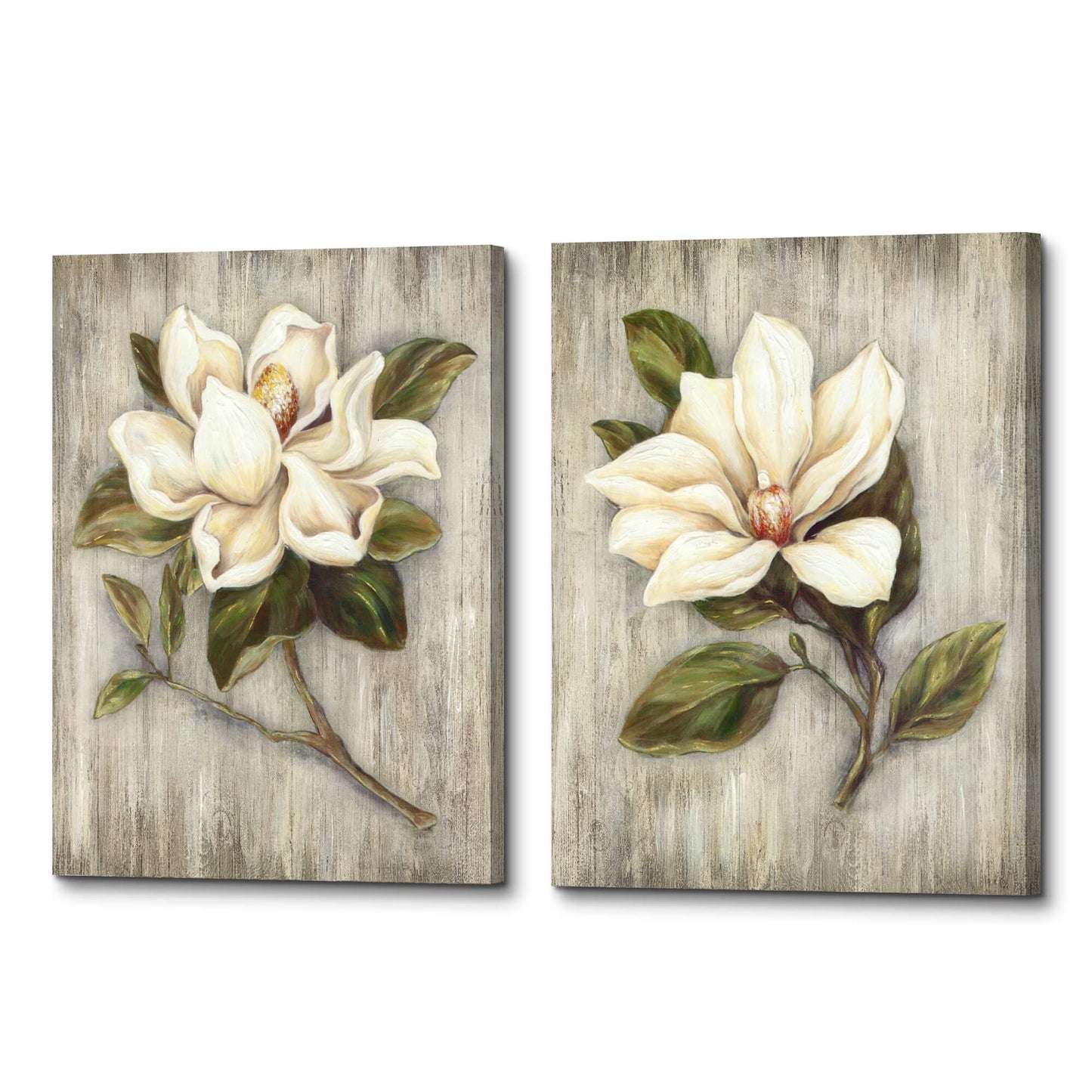 ArtSquare Magnolia Floral Canvas Wall Art: White Flower Artwork on Wood Texture Rustic Nature Blossom Painting Elegant Nature Picture Ready to Hang Prints for Bedroom Kitchen Dining Room