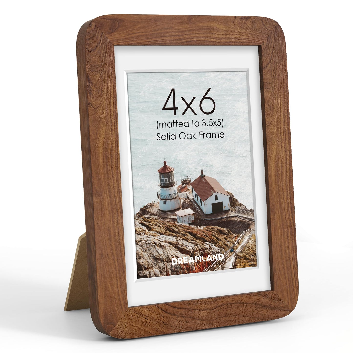 Dreamland 4x6 Picture Frame with Mat for 3.5x5, USA-Sourced Natural Walnut Wood Photo Frames with Resistant Plexiglass, 4 x 6 Handcrafted Round Corner Wooden Frame for Gallery Art Prints or Home Decor
