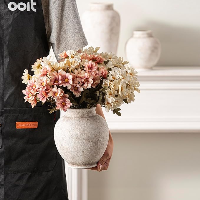 Ceramic Flower Vase, Rustic Farmhouse Decorative Vase Pottery Pampas Grass Vases for Home Decor Table Living Room Entryway Mantel Bookshelf Bedroom Bathroom Kitchen - 6.7" D