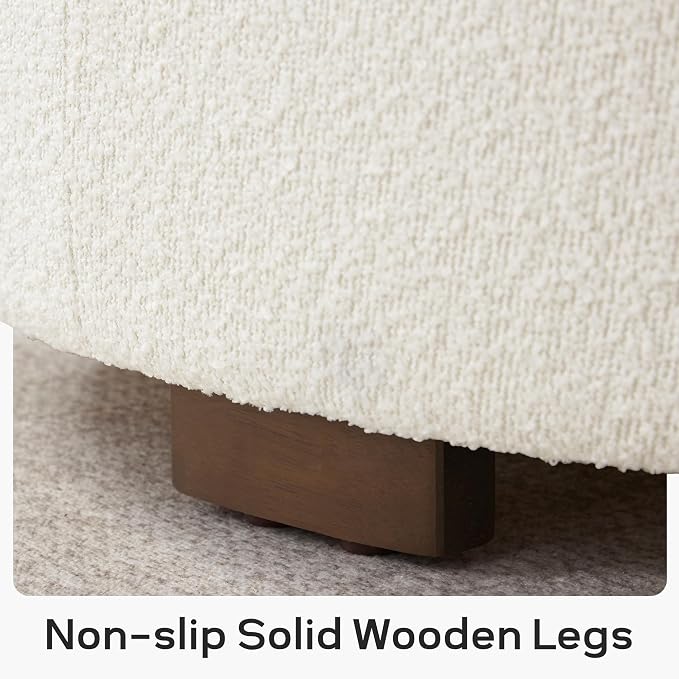 Zihanhome 30 Inch Round Storage Ottoman Coffee Table, Modern Boucle Ottoman with Lift-Off Lid and Solid Wood Legs for Living Room, Bedroom, Corners, Apartments (Beige)