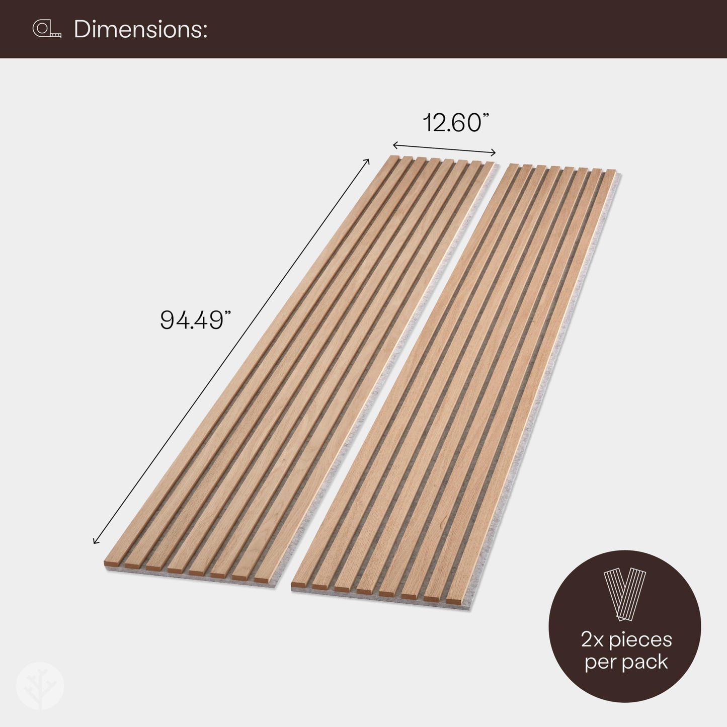 WVH Slatpanel Oak Gray Felt– Acoustic 3D Textured Wood Panels for Walls & Ceilings | Decorative Panels for Homes, Offices & Studios | 2 x-94.49” x 12.6” | Real wood veneer, MDF, Felt