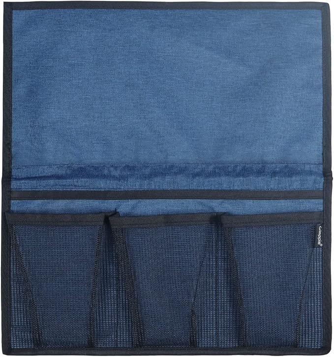 Gloppie Bedside Caddy with Pockets - Remote Holder & Storage Organizer - Blue