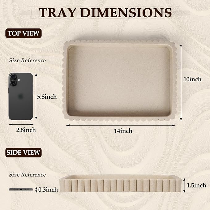Resin Decorative Tray for Coffee Table Decor, 14" Coffee Table Tray Ottoman Tray Table Centerpieces, Rectangular Modern Decorative Trays for Home Decor, Living Room, Entry, Resin Beige