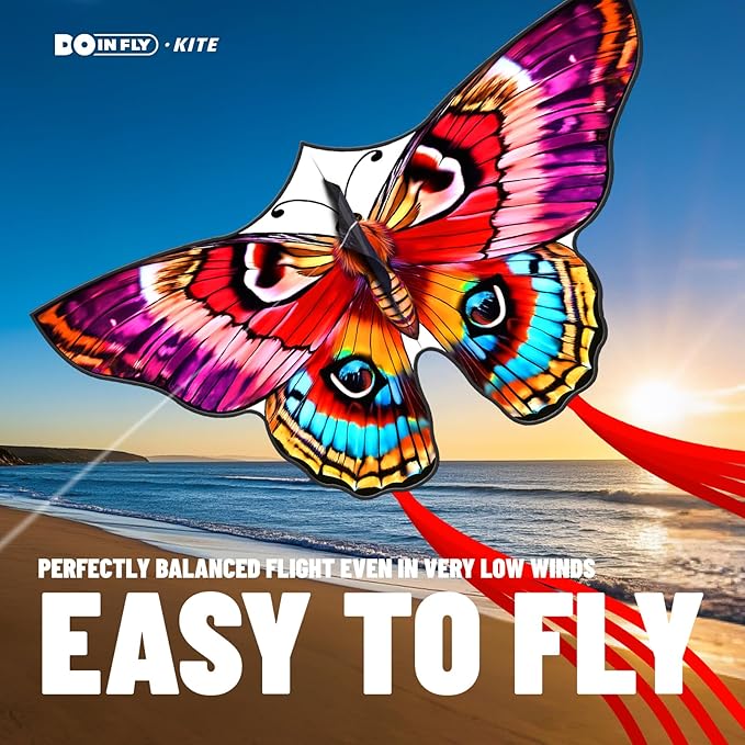 Butterflys for Kids, Beautiful Kite Easy to Fly for Beginners with 328 ft Line & Line Winder (Flame Butterfly Kite（Red）, 1)