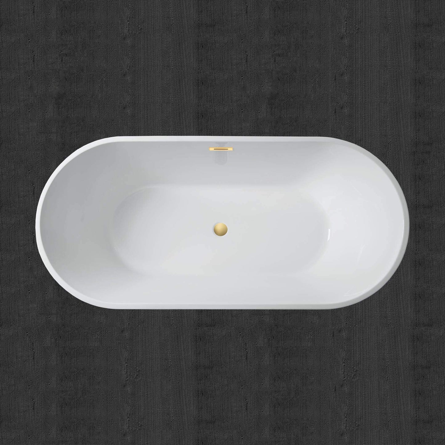 WOODBRIDGE 67" Acrylic Freestanding Bathtub Contemporary Soaking White Tub with Brushed Gold Overflow and Drain，B0013 -BG-Drain &O