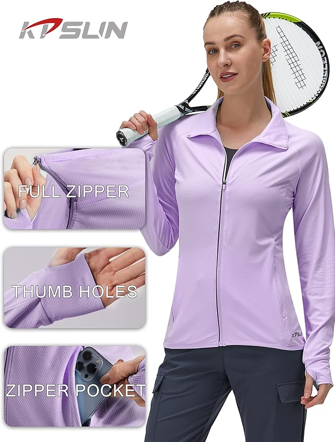 Women's UPF 50+ UV Sun Protection Clothing Long Sleeve Athletic Hiking Shirts Lightweight SPF Zip Up Outdoor Jacket