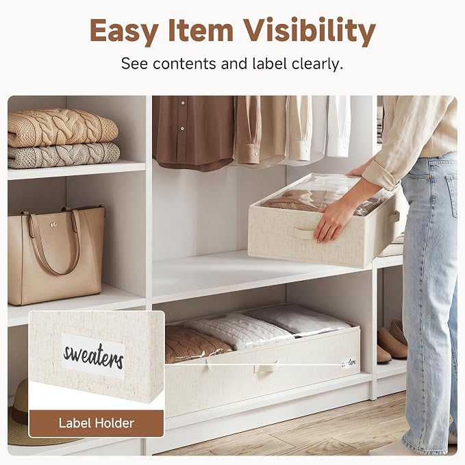 StorageWorks Under Bed Storage Containers - Large Underbed Storage with Handles and Label Holder, 2 Pack Ultra-thick Fabric Underbed Bins, Closet Organizer for Clothes, Blankets, Sweater