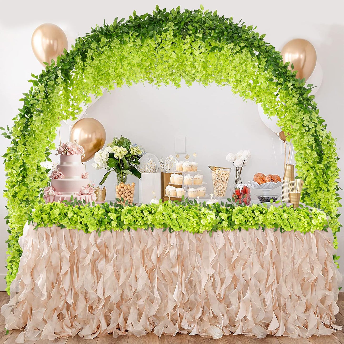 U'Artlines 10Pcs 7.2 Ft/Piece Artificial Wisteria Garland Silk Fake Green Wisteria Flowers Hanging Greenery Vines Garlands Rattan for Home Garden Wedding Arch Party Indoor Outdoor Décor