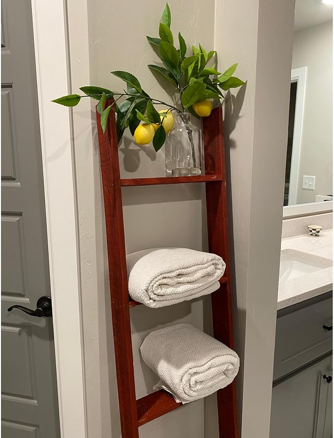 BARNWOODUSA Throw Blanket Ladder – Fully Assembled Reclaimed Wood – Rustic Decorative Ladder for Towels, Quilts, & More – Perfect Farmhouse Decor for Bathroom, Porch, or Living Room,5-Foot Red