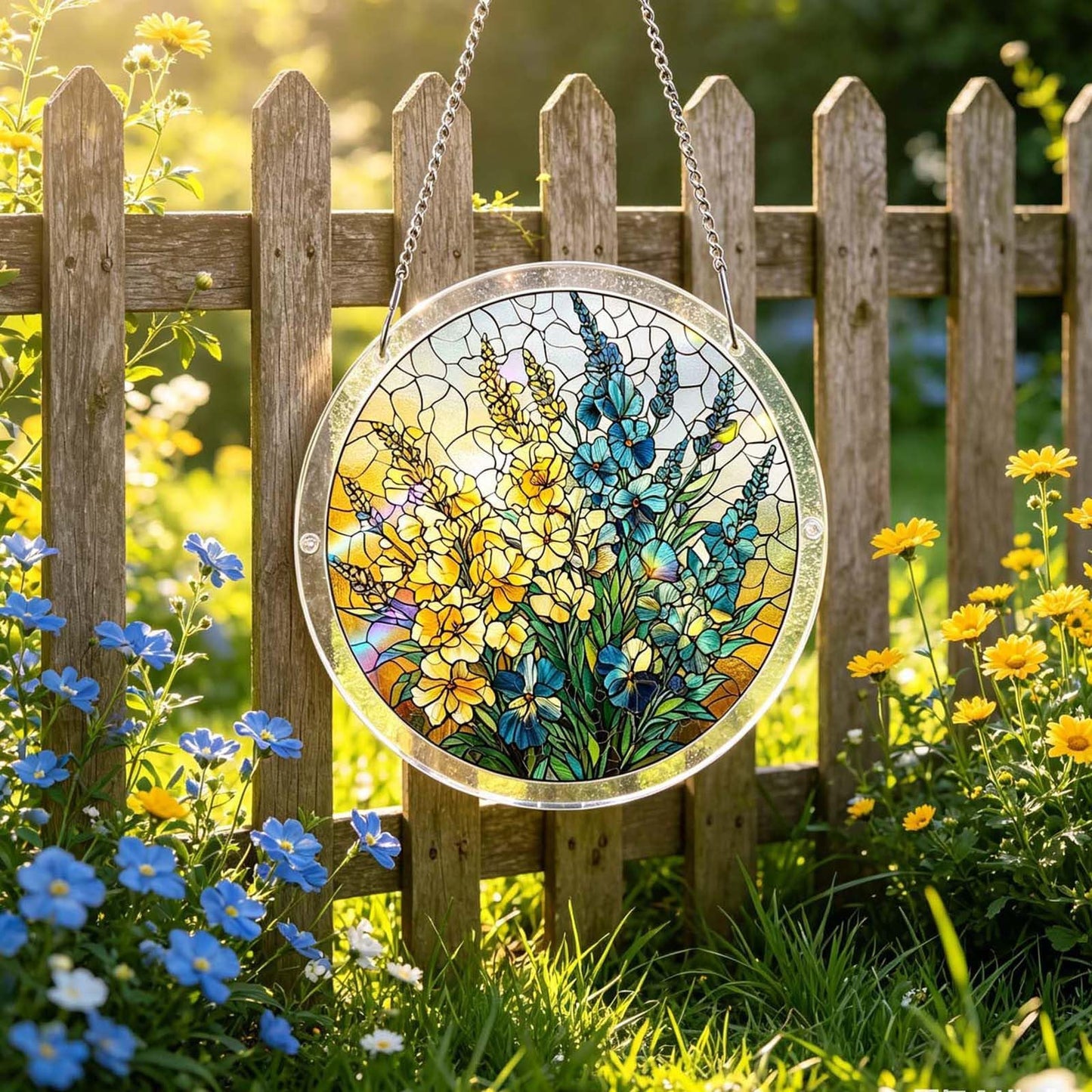Acrylic Jigsaw Puzzle Suncatcher for Adults, Crystal Acrylic Puzzle Suncatcher, Stained Glass Style DIY Jigsaw, Unique Irregular Pieces for Home Decor (Spring Meadow)