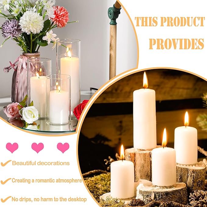36 Pcs Ivory Pillar Candles Bulk Set，Hurricane Candlesï¼? Different Lengths (12 Each)，Dripless Unscented Smokeless，Gives You a Better Atmosphere When Organizing Wedding or Event Party.