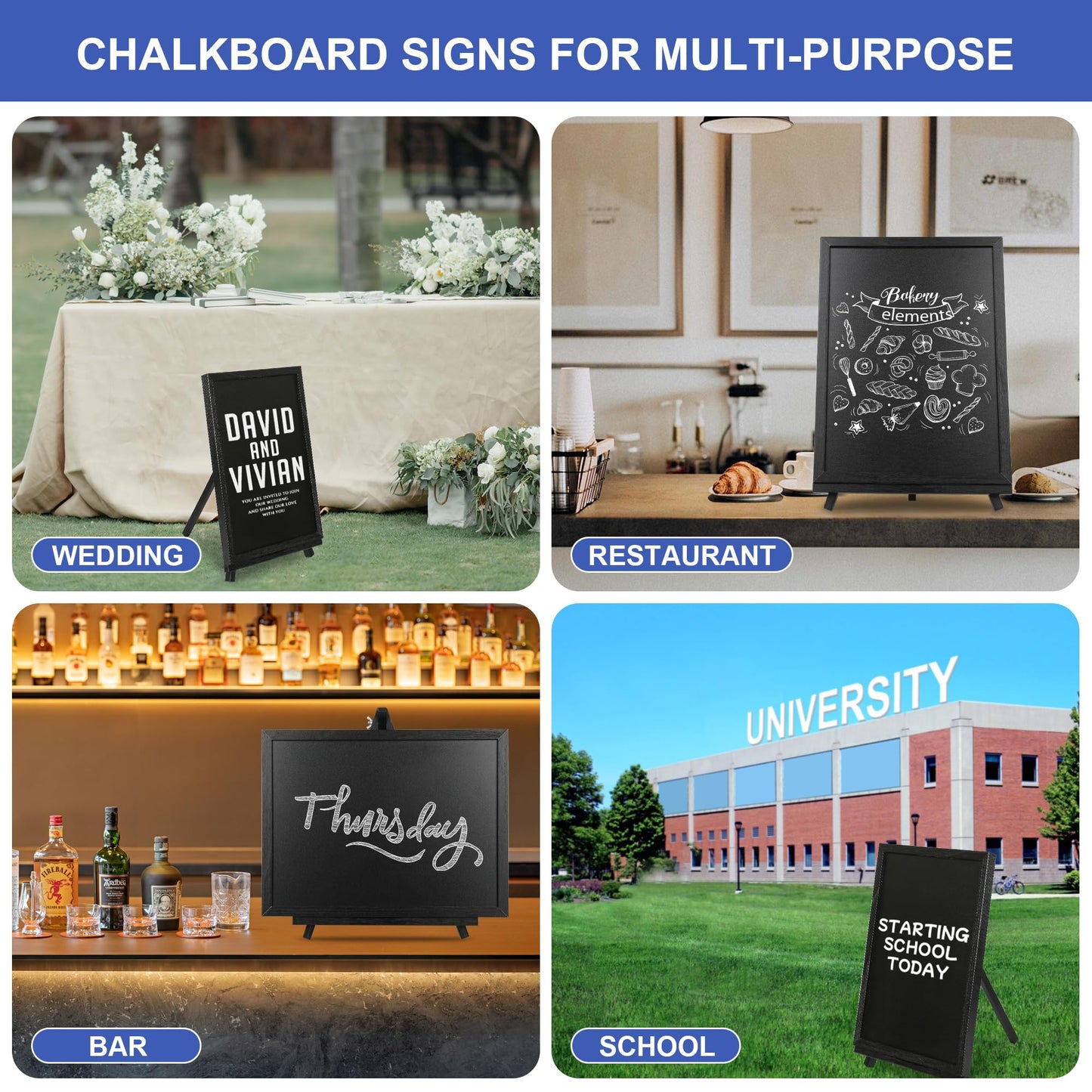 12x16 inch Double Sided Chalkboard and Felt Letter Board with Stand - Reversible Wooden Frame Easel for Menu, Announcements, Home, Office, Cafe, Restaurant Decor