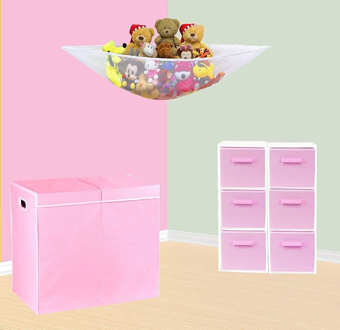 Simple Houseware Double Laundry Hamper with Lid and Removable Bags, Pink