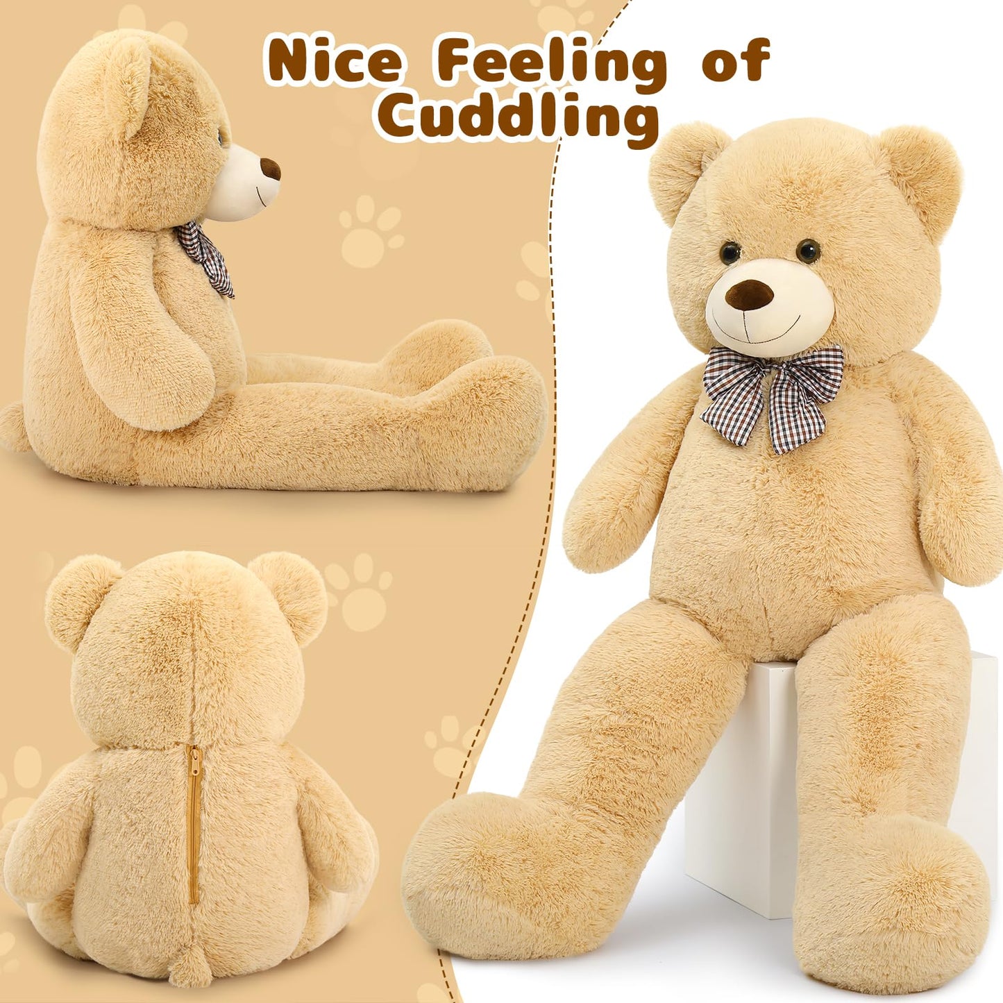 MaoGoLan Giant Teddy Bear 4 Feet,Adorable and Cuddly Big Bear Stuffed Animal 47", Classic Teddy Bear Plush Gift Decoration for Baby Shower,Party,Birthday,Valentines Day,Tan
