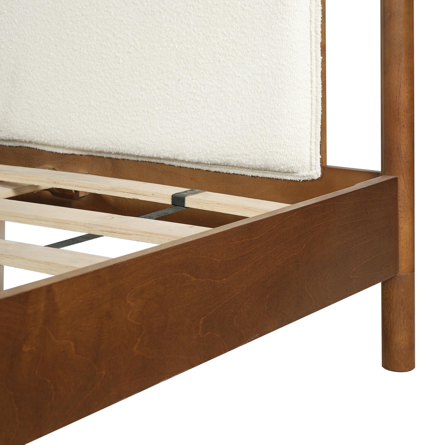 Christopher Knight Home Rotie King Size Canopy Bed Frame, Boucle Upholstered King Size Bed Frame with Headboard, King Platform Canopy Bed, Wooden Slats Support, No Box Spring Needed, White+Brown