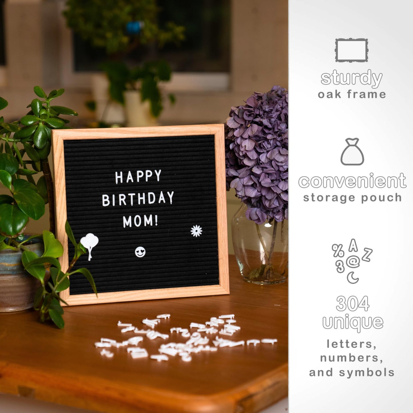 Black Felt Letter Board | Classy Dark Stained Wooden Frame with White Letters | Premium Changeable Sign Boards for Home Decor Motivational Quotes Baby Announcement Price List Message Letterboard With