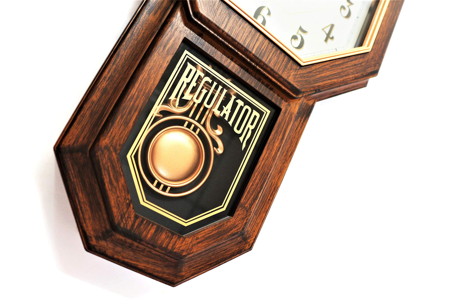 Classic Antique Mini Pendulum Wall Clock, Wood Simulated Vintage Bronze Texture, Non Ticking Silent Sweep Quartz Movement, Width 11.4”, Length 18.5”, Retro Rustic Country Style, Plastic Frame