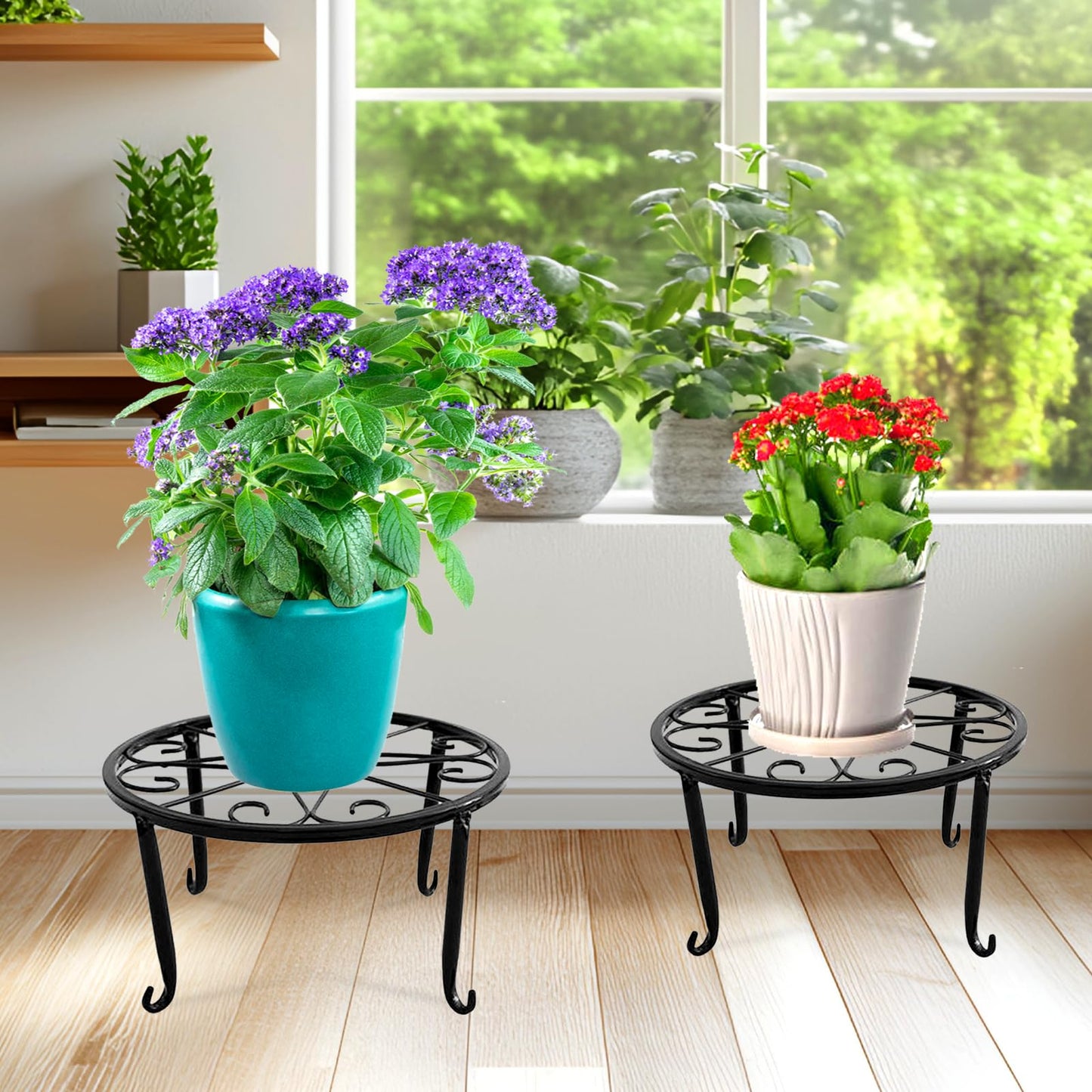 YUYIUS 2 Pack Plant Stands, Heavy Duty Metal Flower Pot Stands for Multiple Plant, Decoration Racks for Home, Patio, Garden
