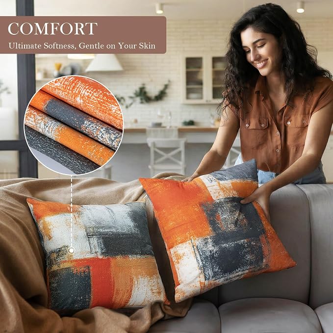 Decorative Throw Pillow Covers Burnt Orange Cushion Cover Taupe Abstract Art Painting 4 Pcs Pillowcase 18x18 Inch for Sofa Couch Bedroom Living Room Outdoor Home Décor