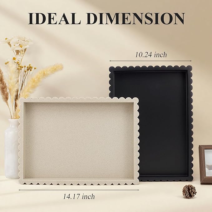YMXYJM-Scalloped Coffee Table Tray，Ottoman Tray for Modern Home Decor. 14" Decorative Tray for Entryway Table Decor, Living Room Table Decor, Coffee Table Centerpiece - Beige Resin