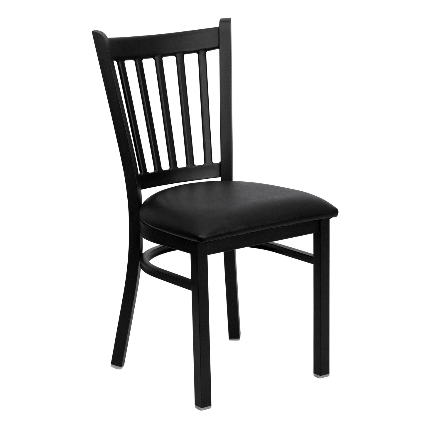 Flash Furniture 4 Pack HERCULES Series Black Vertical Back Metal Restaurant Chair - Black Vinyl Seat