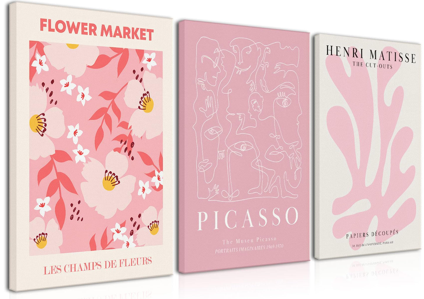 Djmwtb 3 Piece Pink Wall Art Matisse Canvas Art Picasso Prints Flower Market Wall Decor Paintings Cute Pictures Abstract Artwork for Girls Bedroom Dorm 12x16in Framed