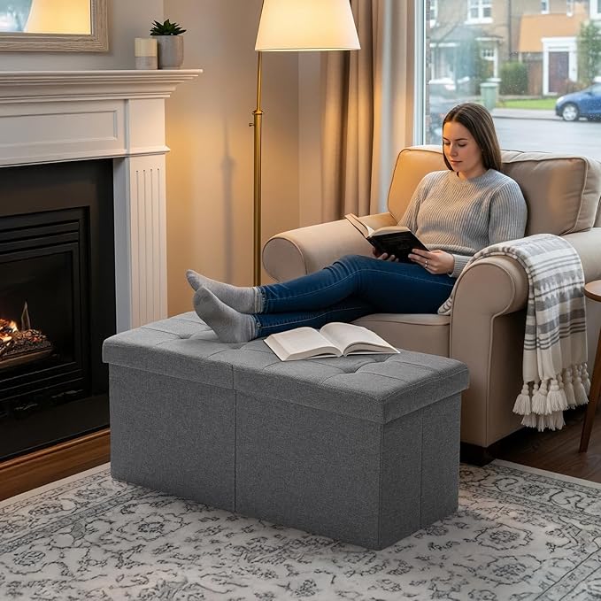 30-INCH Storage Ottoman Bench, Footrest with Storage, End of Bed Bench Coffee Table for Living Room, Bedroom, Entryway, Dark Gray