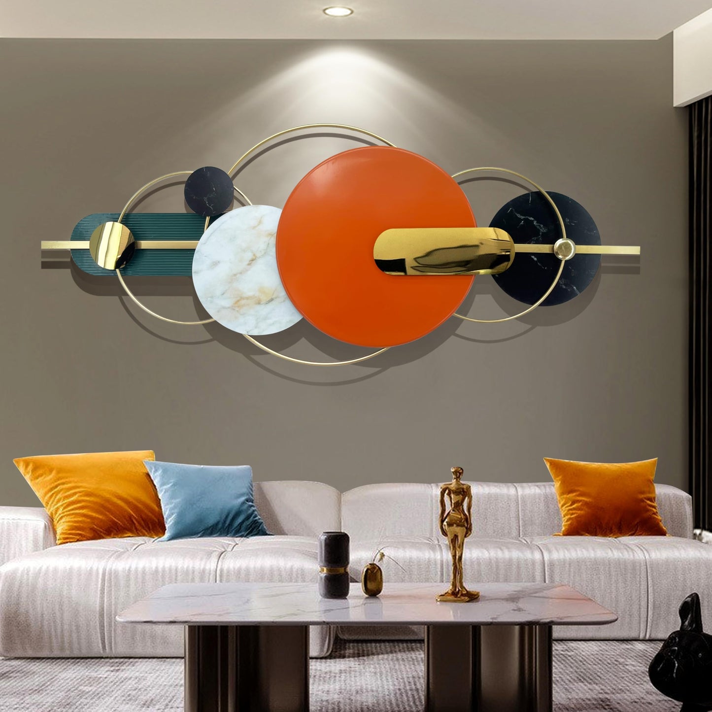 Metlzks Modern Metal Wall Decor,Handmade Circles Geometric Wall Sculptures,Orange Abstract Metal Wall Art for Bedrooms, Dining Rooms, Living Rooms, Corridors And Offices.(60''Lx24''W)