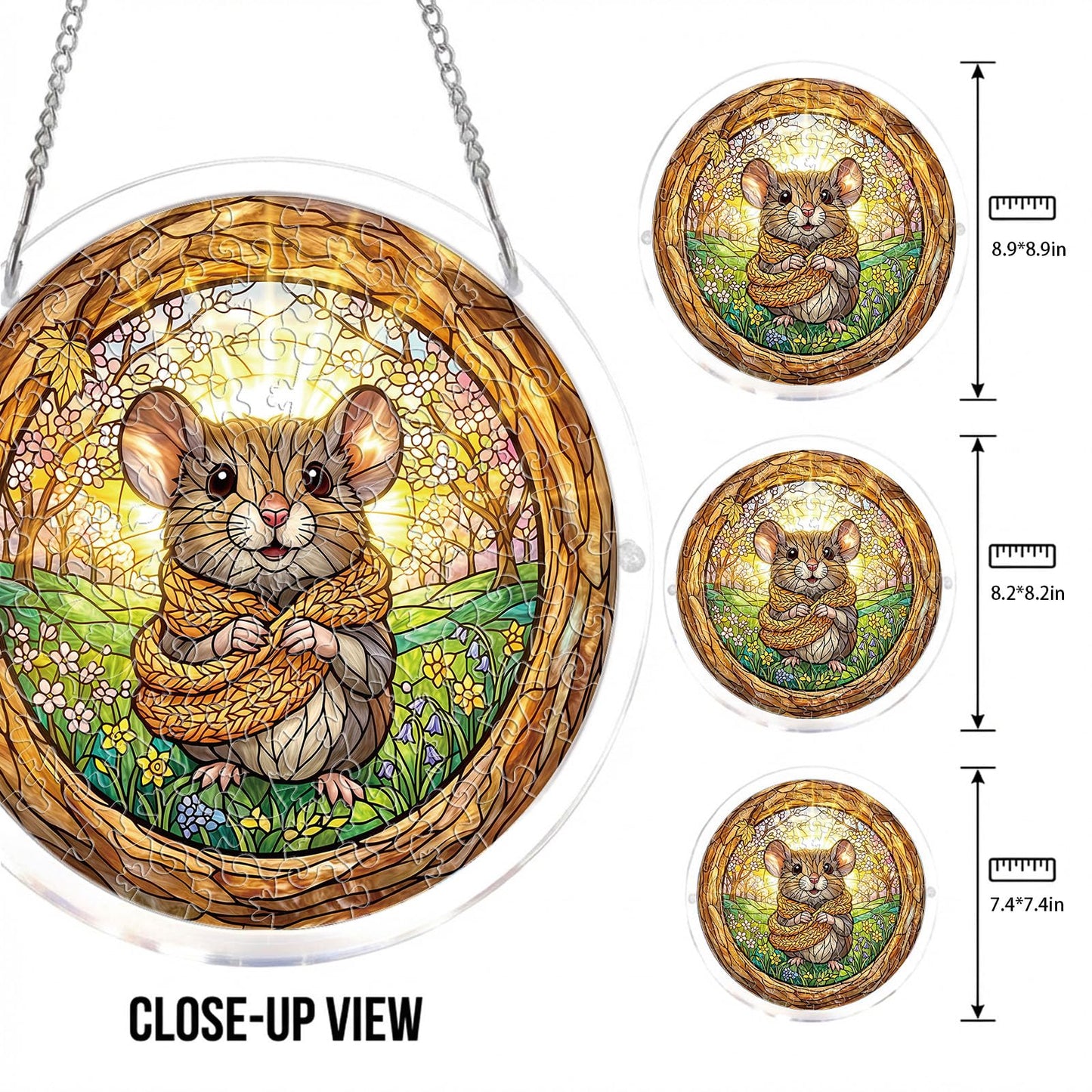 Acrylic Jigsaw Puzzle Suncatcher, 83 Pcs Suncatchers for Windows Hanging, Acrylic Suncatcher Puzzle Kit for Adults, Unique Mothers Day Birthday Gift for Mom Grandma(Spring Mouse-S)