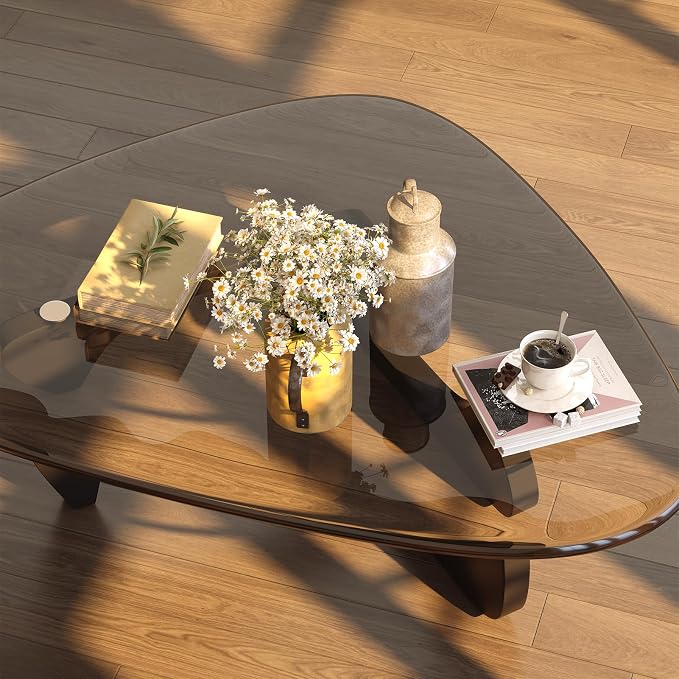 Coffee Table for Living Room Mid Century Modern Center Small Table with Glass Top and Wood, Black Transparent(45 Inch)