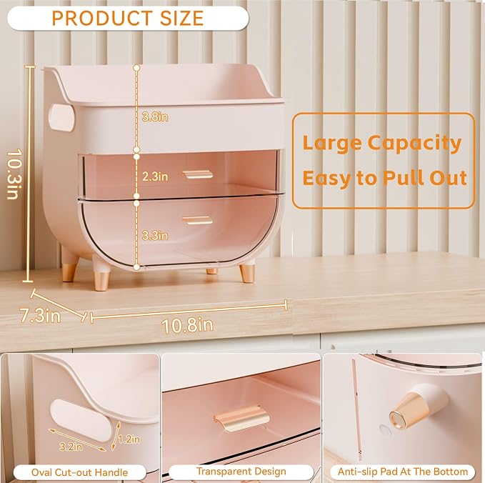 Yieach Pink Make up Organizers for Counter,Vanity and Dresser,Bathroom Makeup Organizer Countertop,Large Makeup Storage Organizer for Hair Tool,Beauty Products,Skin Care and Cosmetic Display Cases