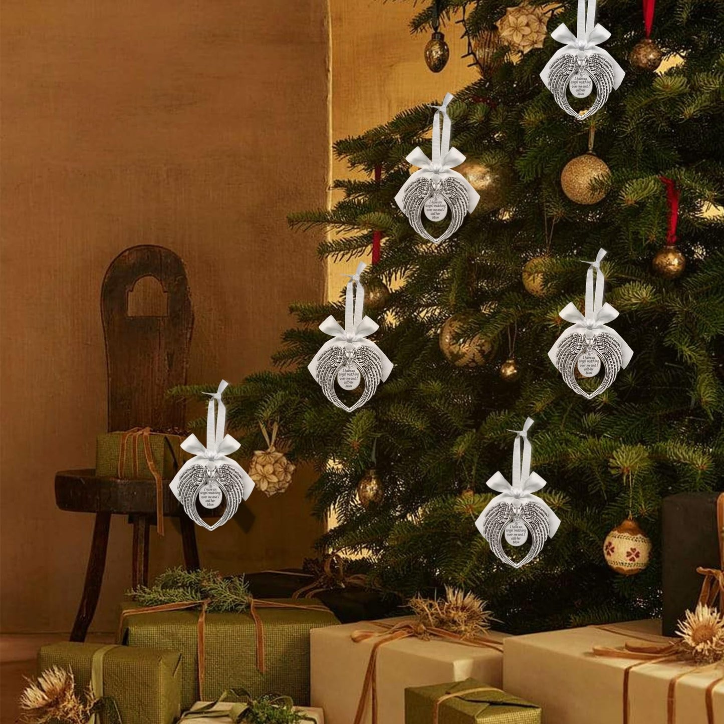 Angel Wings Memorial Christmas Ornament for Holiday Decorations in Loving Memory of Loved One Gifts for Who Loss of Grandma Sympathy Keepsake Charm
