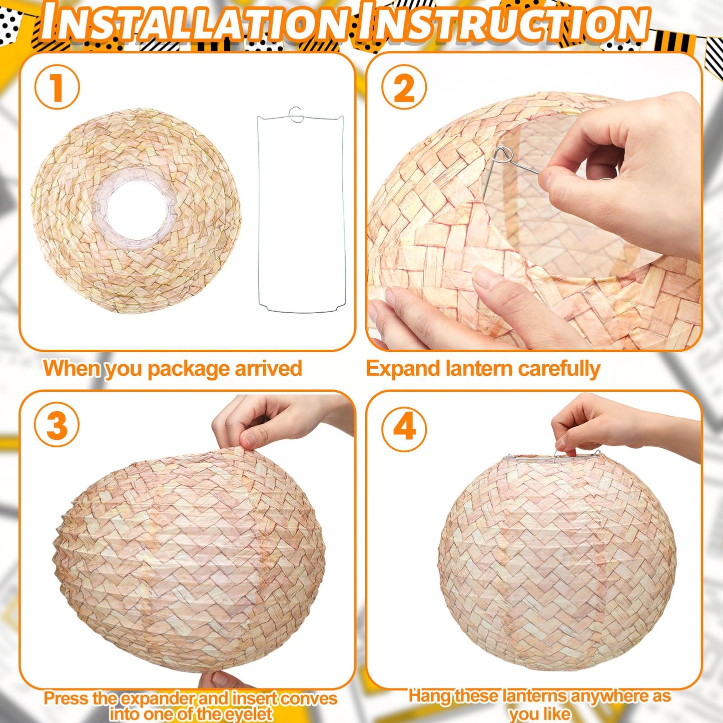 Retisee 12 Pcs Burlap Hanging Paper Lantern 10 Inch Back to School Decoration Boho Classroom Ceiling Decoration Chinese Party Decor for Birthday Wedding Bridal Baby Shower
