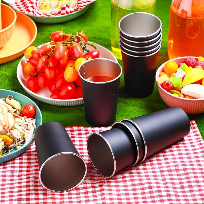 Mimorou 20 Pack 16 oz Stainless Steel Pint Cups Metal Cups Unbreakable Drinking Water Tumblers Stackable Tumbler for Adults Bar Home Restaurant Travel Picnic Camping Outdoor (Black)