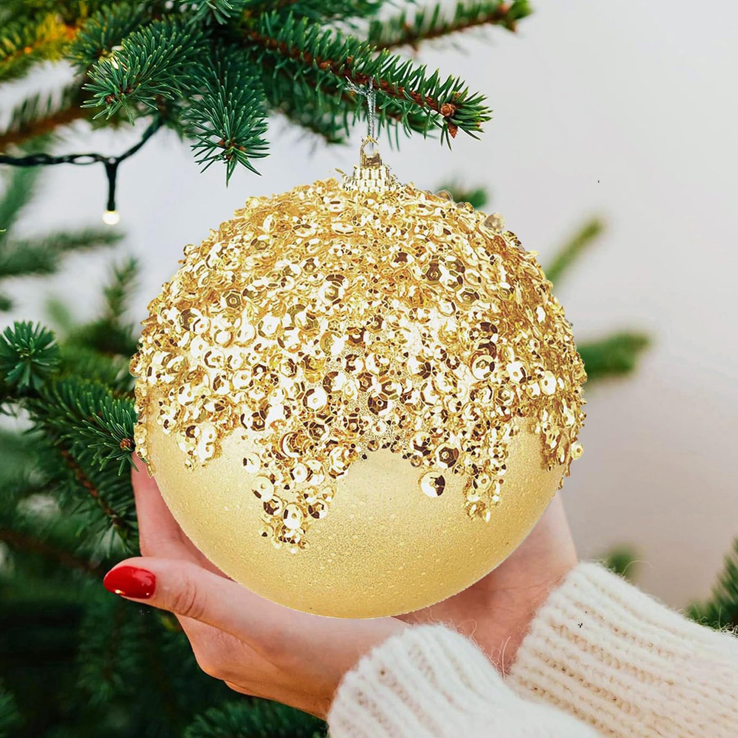 ZHANYIGY 3Pcs Christmas Balls Ornaments -Shatterproof Christmas Ball for Xmas Tree Decorations Hanging,Wedding Party Holiday Decorations Gold Glitter Ball 4.75in x 3 Pack
