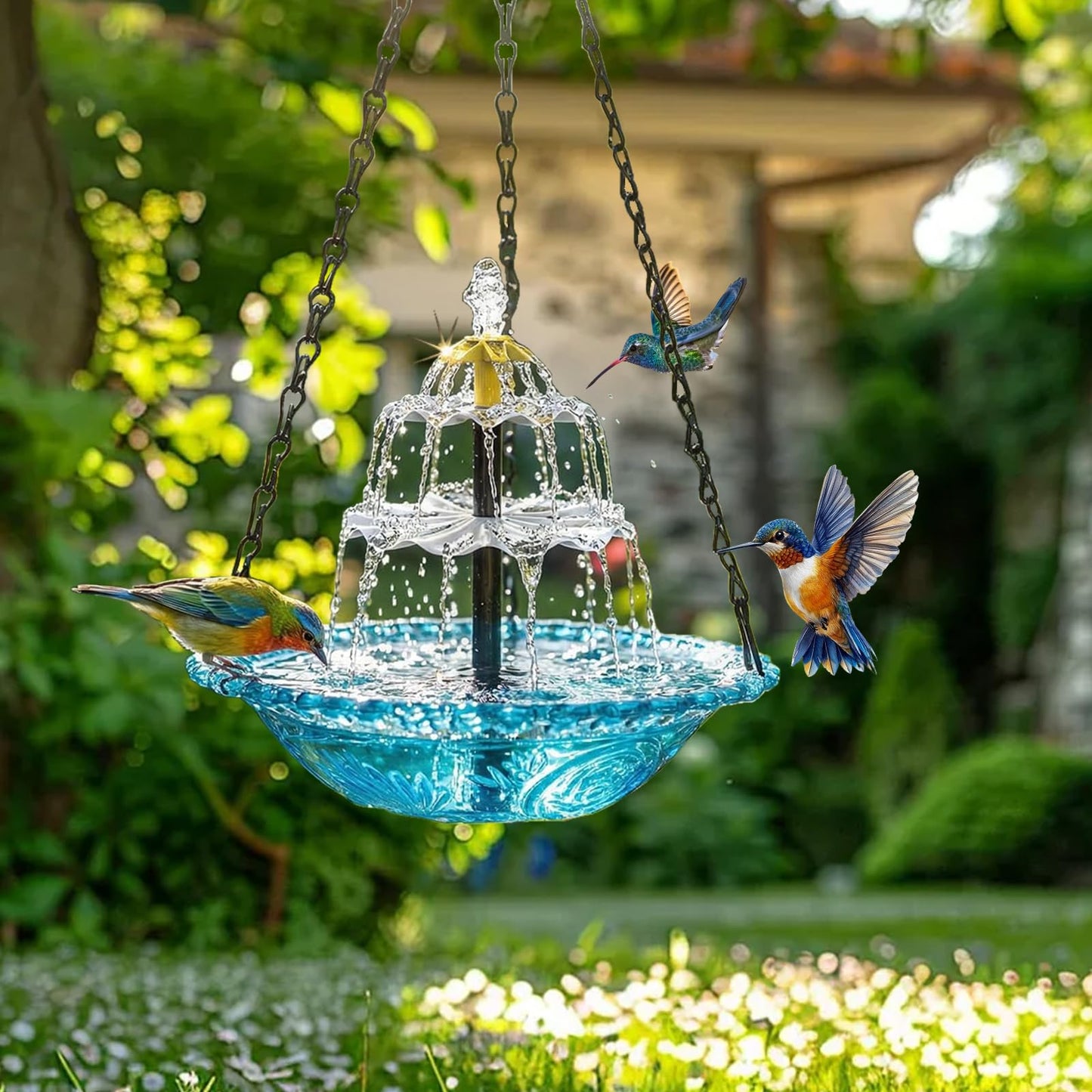 Hanging Solar Bird Bath Fountain, 2026 New Solar Powered Cascading Outdoor Water Fountain, Large Humming Birds Baths Fountains for Outdoors Garden Patio Backyard Lawn Decor