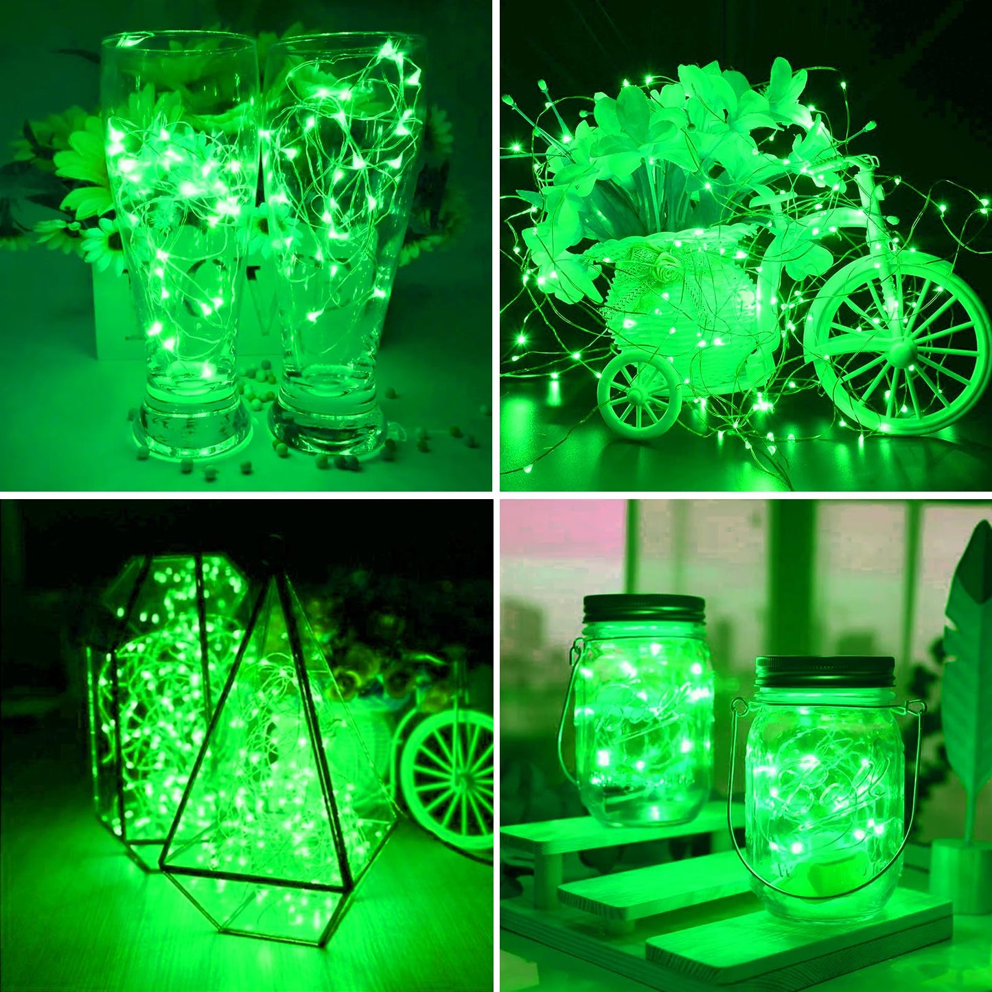 ZGWJ 12 Pack Fairy Lights Battery Operated, 7ft 20 Mini LED Fairy String Lights Silver Wire 3 Modes for DIY, Parties, Wedding, Bedroom, Halloween Christmas Decoration Green