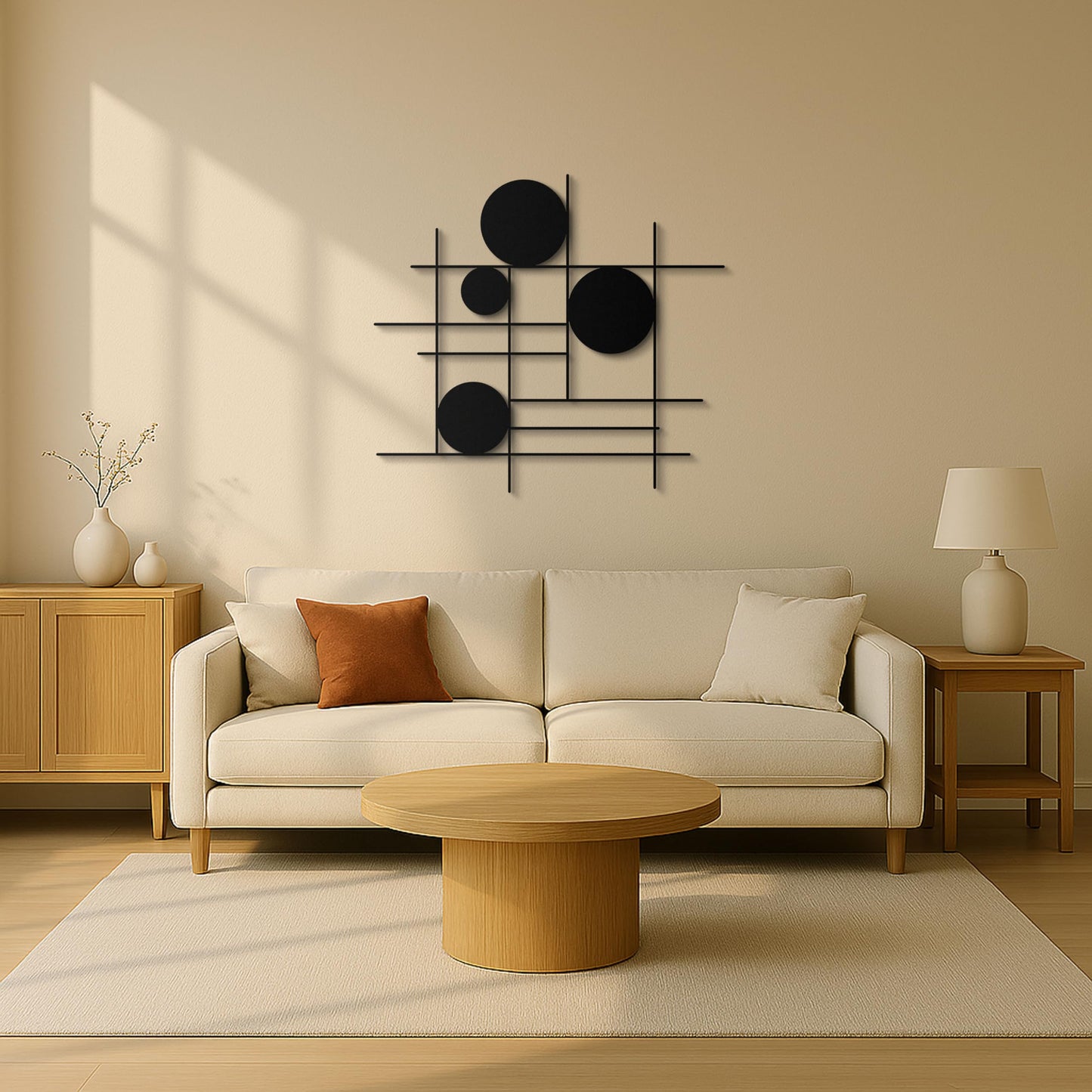 pluviart Luxury Modern Geometric Metal Wall Art – Abstract Circle & Line Sculpture, Minimalist Black Wall Decor for Living Room, Bedroom, Office, Contemporary Luxury Home Decoration (27"x25")