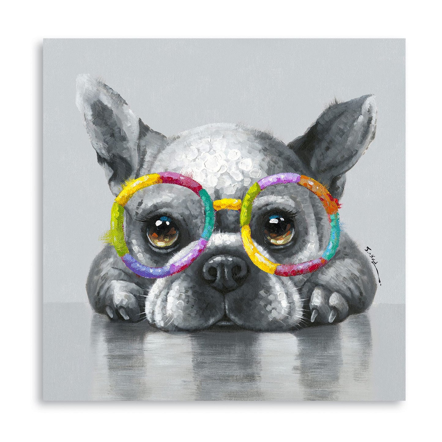Kunstorner Cute Dog Wall Art With Glasses - Funny Animal Canvas for Living Room, Bedroom, Office Home Decoration - 13.5x13.5 Inches