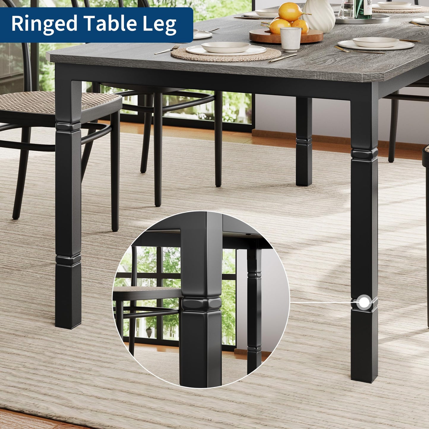Garvee Large Dining Table for 6-8 People, 71" Wooden Kitchen Table with Sturdy Metal Frame, Dining Room Table for Dining Room, Kitchen, Black Leg & Grey