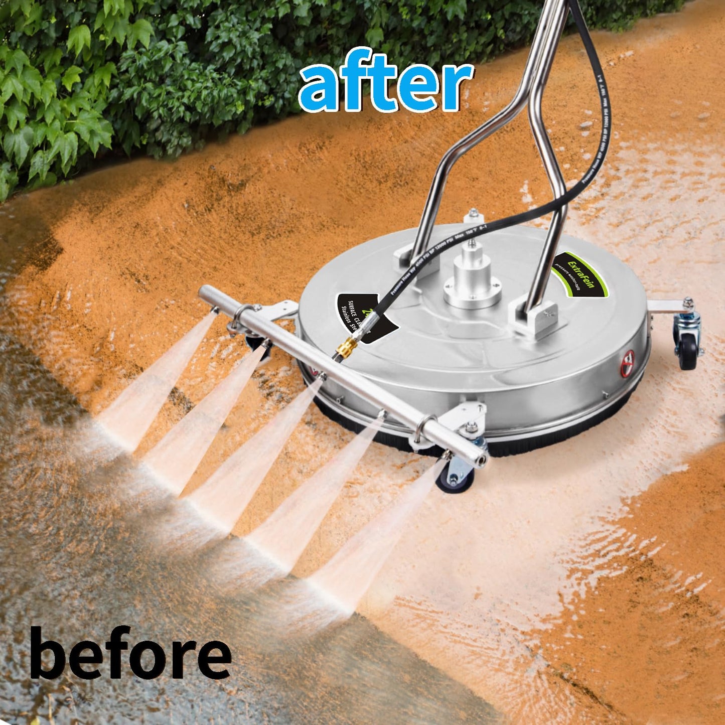 24" Pressure Washer Surface Cleaner Mate with 5 Nozzles Water Broom, Stainless Steel Dual Handle Power Washer Surface Cleaner for Patio Decker Concrete Driveway, 4200 PSI