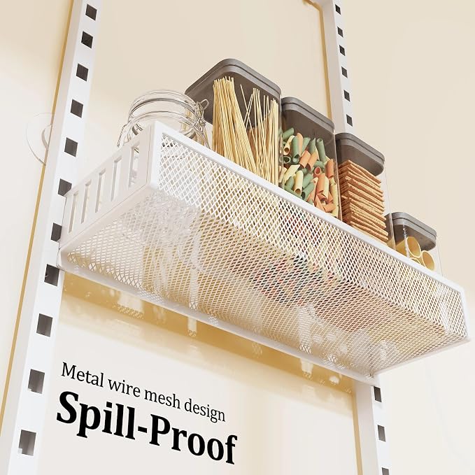 Over the Door Pantry Organizer, 8-Tier Over the Door Spice Rack with Adjustable Baskets, Wall-Mounted or Hanging Shelves for Kitchen, Laundry Room, Bathroom(White, 19.3"W x 5.2"D x 72.6"H)