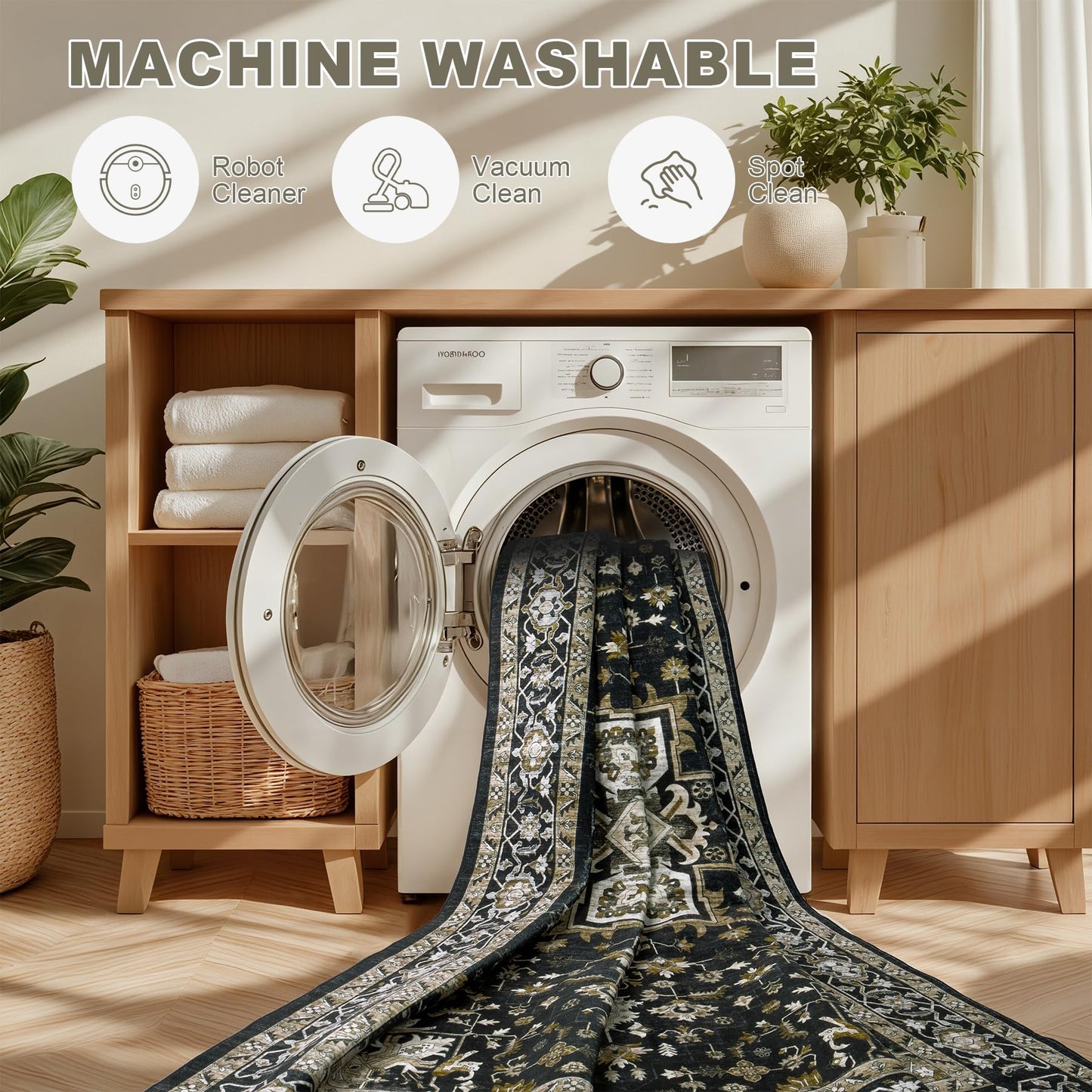 3x5 Area Rugs Living Room Rug: Washable Vintage Boho Medallion Rug No Slip Stain Resistant Soft Carpet Indoor Large Carpets for Bedroom Dining Room Farmhouse Nursery Hallway Home Office Black Gold
