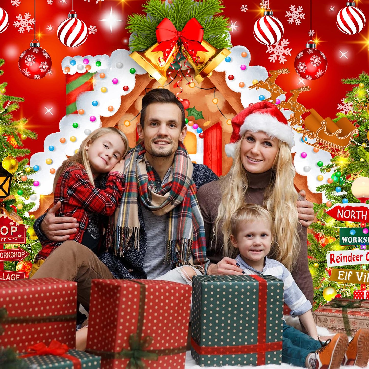 Christmas Backdrops for Photography, Gingerbread House Photo Backdrop for Wall Photoshoot, Xmas Background Holiday Party Decorations 7x5ft