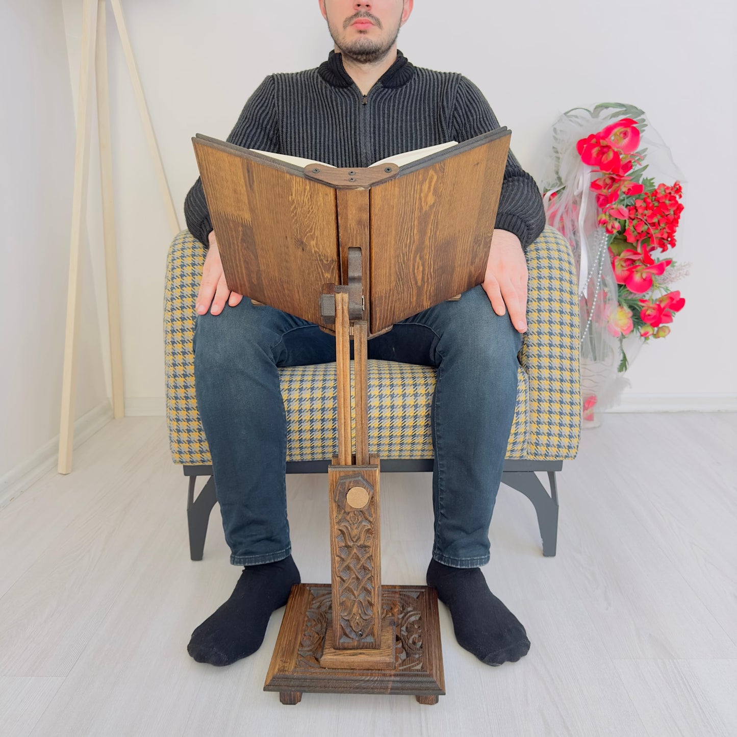 Adjustable Wooden Book Stand | Quran, Bible Holder Lectern | Cookbook Stand, Desktop Bookstand