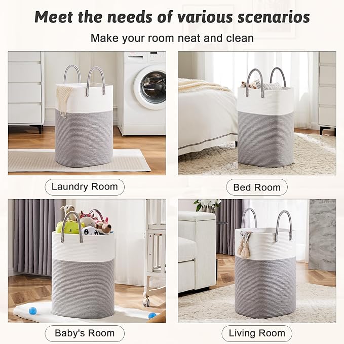 Artfeel Laundry Basket,Woven Cotton Rope Laundry Hamper,60L Versatile Storage for Dirty Clothes,Baby Toys,and Blankets in Bathroom, Nursery,and Living Room