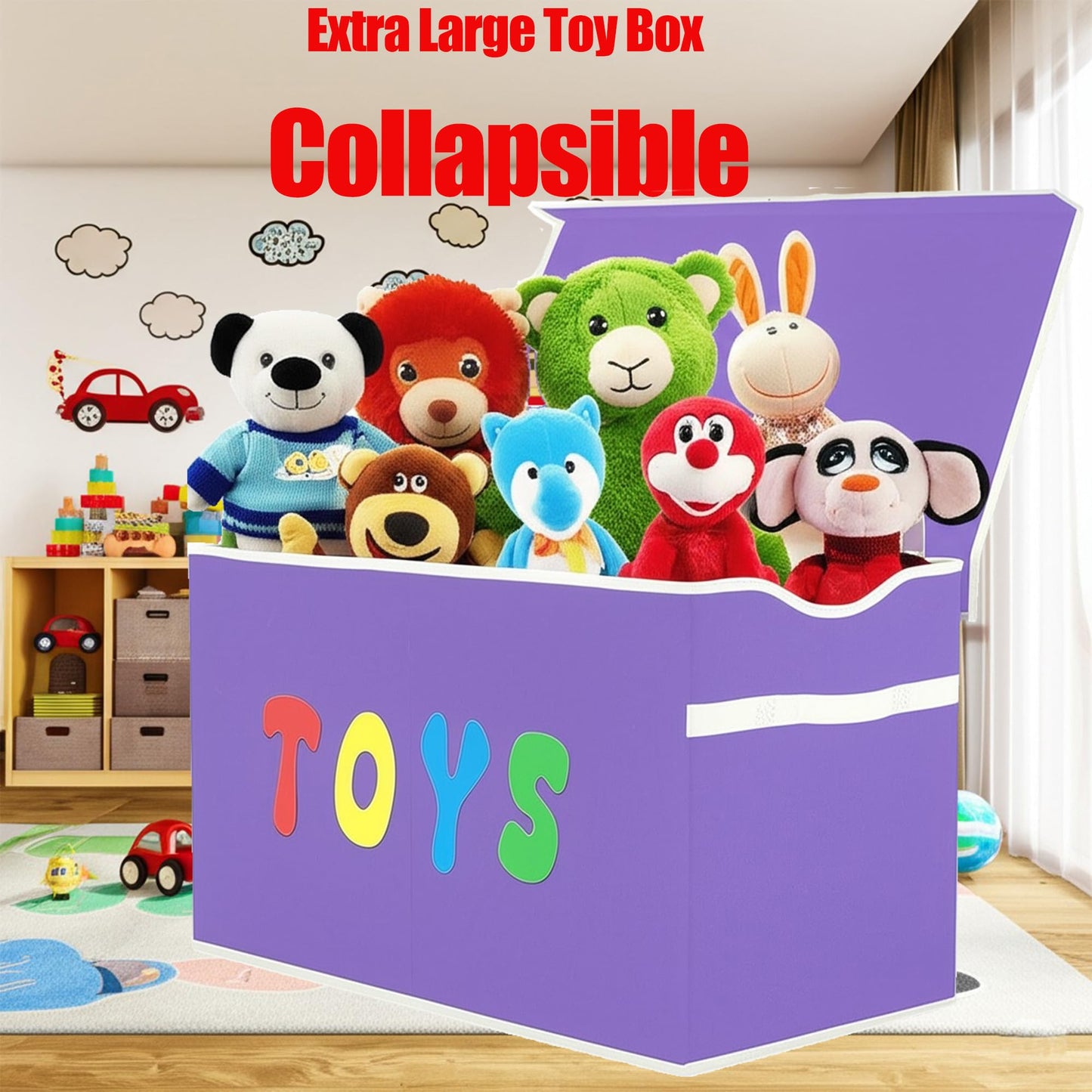 YOLOXO Toy Box Chest, Collapsible Sturdy Storage Bins with Lids, Extra Large Kids Toy Storage Organizer Boxes Bins Baskets for Kids, Boys, Girls, Nursery Room, Playroom, Closet (Classical Purple)